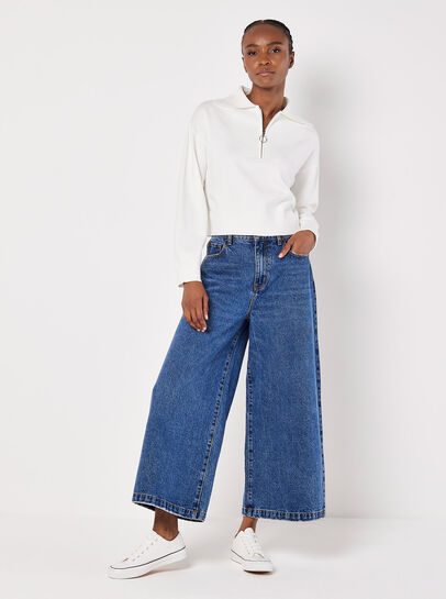 Cropped Zip Neck Sweatshirt