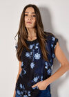 Floral Print Woven T-Shirt, Navy, large
