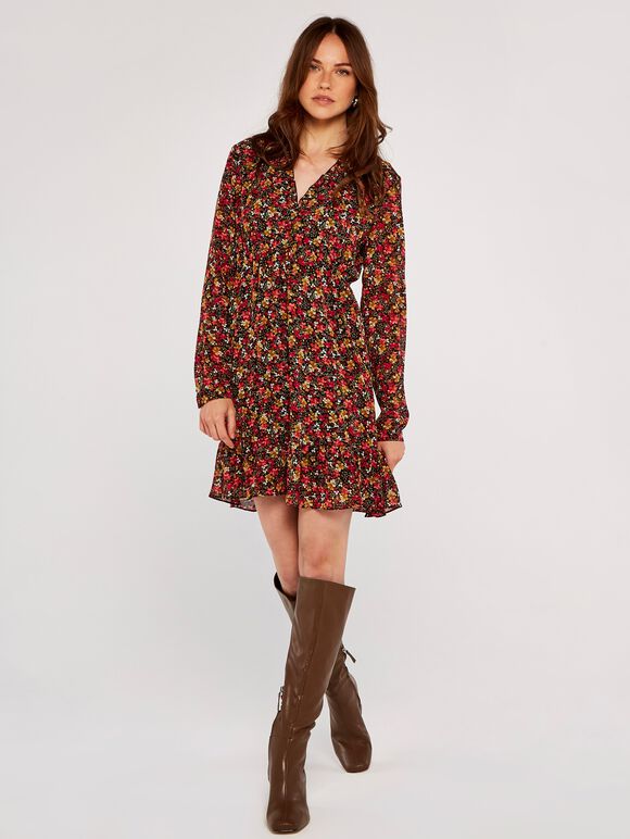 Ditsy Floral Mini Dress, Orange, large