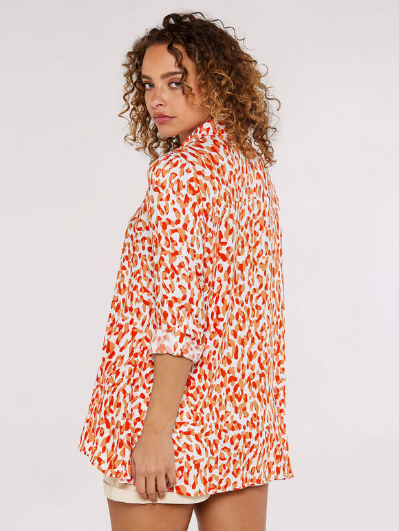 Cheetah High Low Shirt, Coral, large