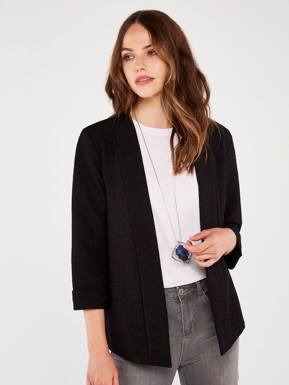 Knitted Boucle Blazer, Black, large