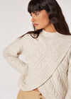 Cable Knit Cropped Wrap Jumper, Stone, large