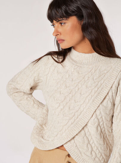 Cable Knit Cropped Wrap Jumper