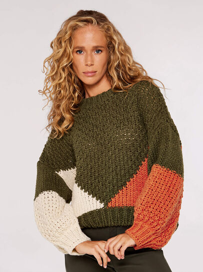 Colour Block Chunky Knit Jumper