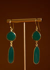 Gold Tone Green Stone Drop Earrings, Green, large