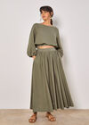 Linen Blend Bubble Hem Crop Top, Khaki, large