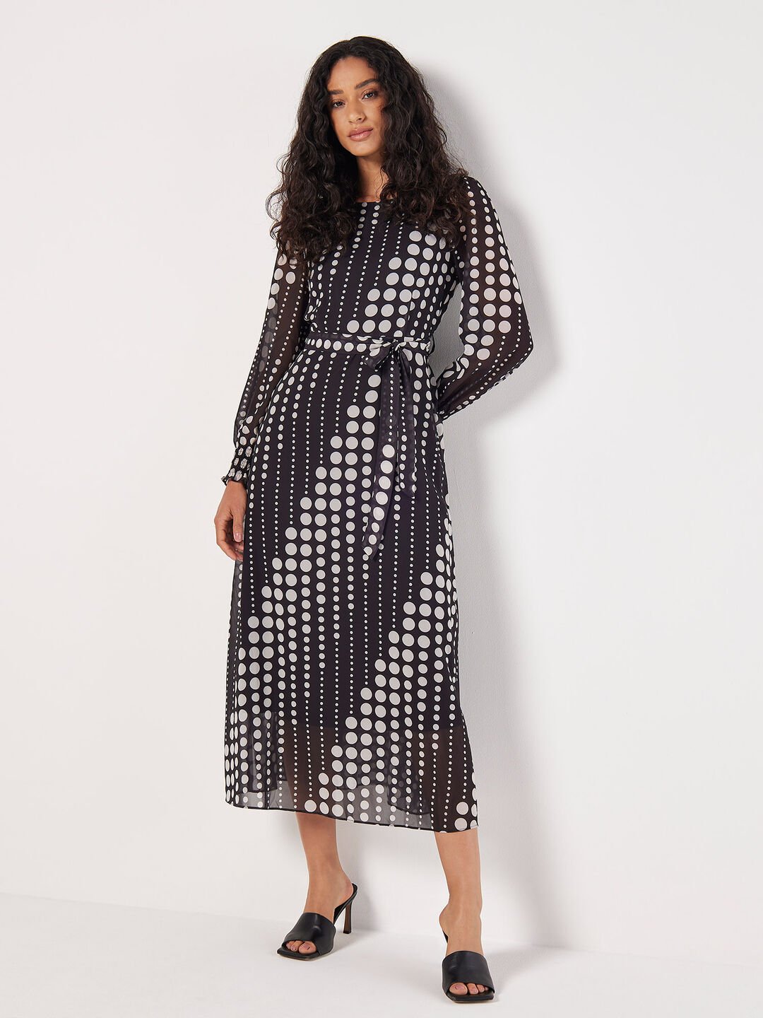 Image of Spot Print Chiffon Midaxi Dress