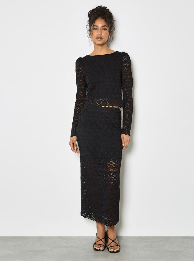 Floral Leaf Lace Top, Black, large