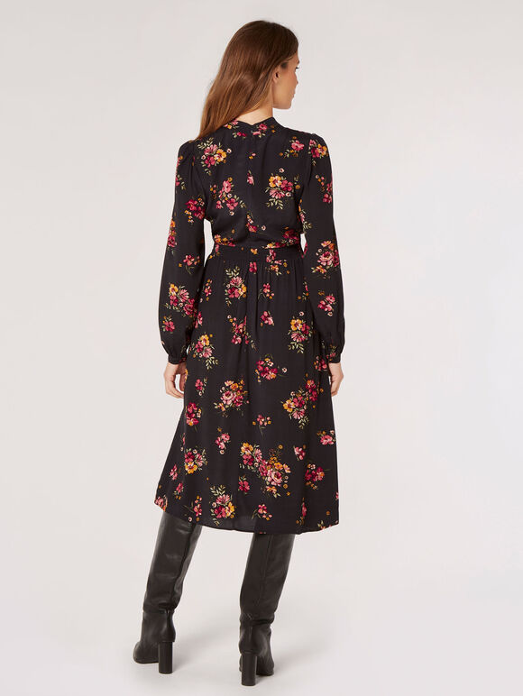 Floral Bouquet Midi Dress, Black, large