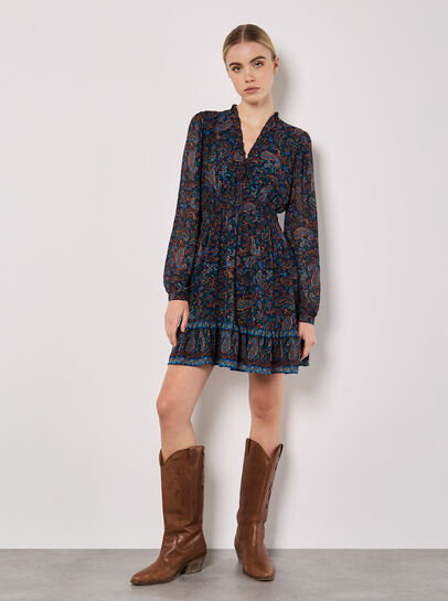 Paisley Ruffle Mini Dress