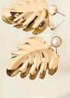 Gold Tropical Leaf Pearl Earrings, Assorted, large