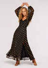 Gold Foil Chiffon Midi Dress, Black, large