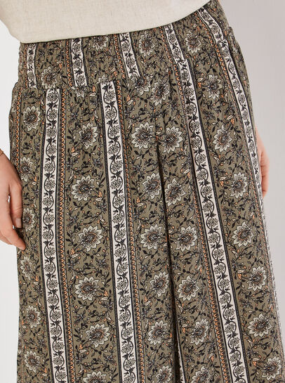 Floral Stripe Wide-Leg Woven Trousers