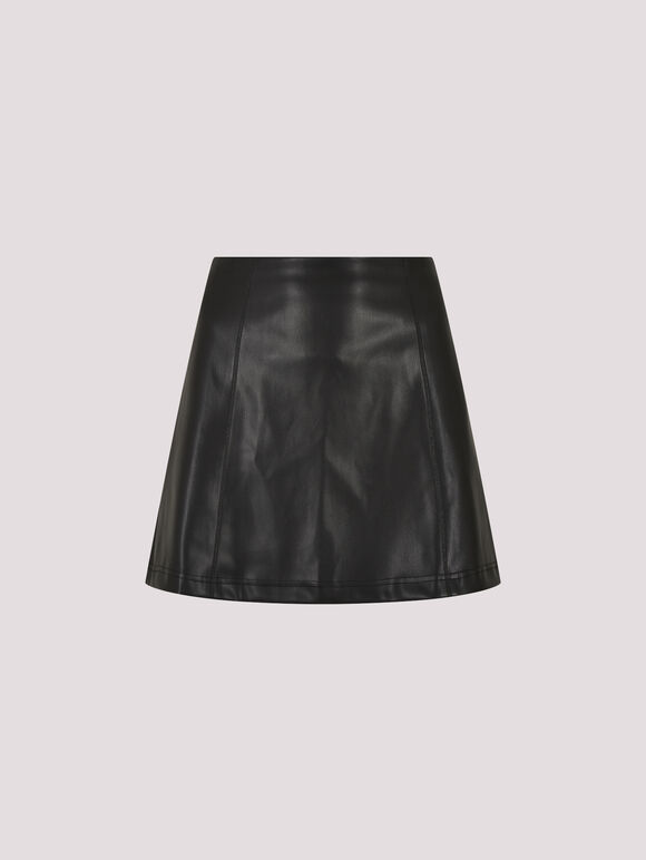 Faux Leather Mini Skirt, Black, large