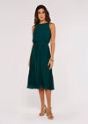 Pleated Skirt Midi Dress, Green, large