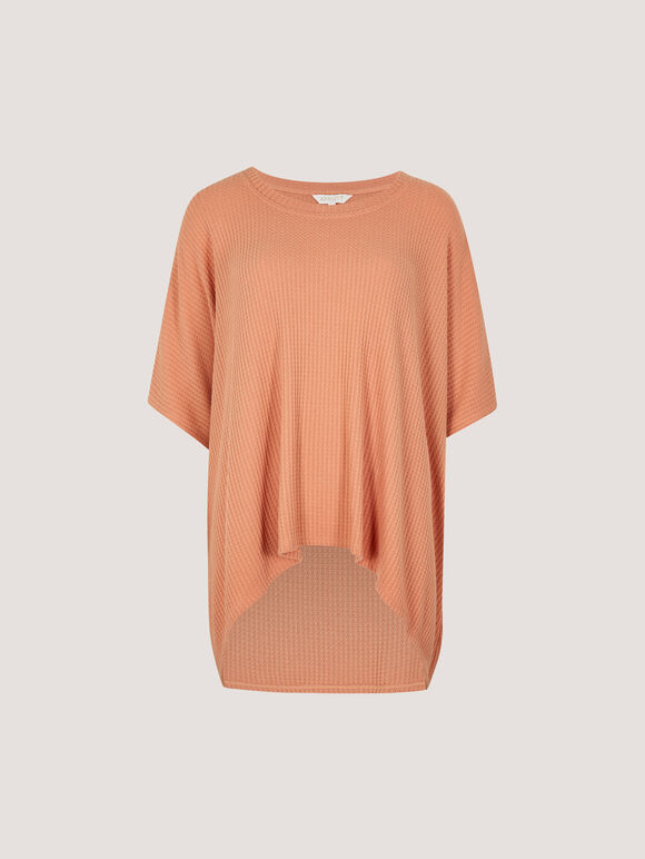 Waffle Knit Tunic Top, Coral, large