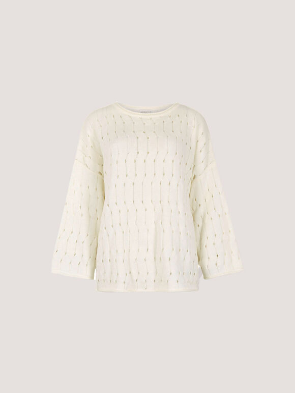 Pointelle Knit Bell Sleeve Jumper, White, large