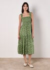 Orchid Print Smocked Midi Dress, Green, large