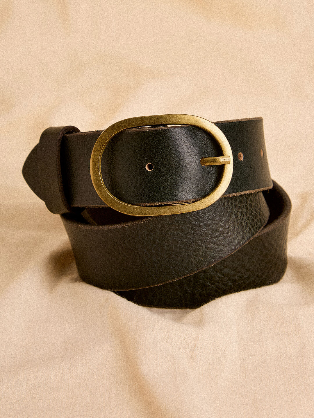 Image of Gold Buckle Green Leather Belt