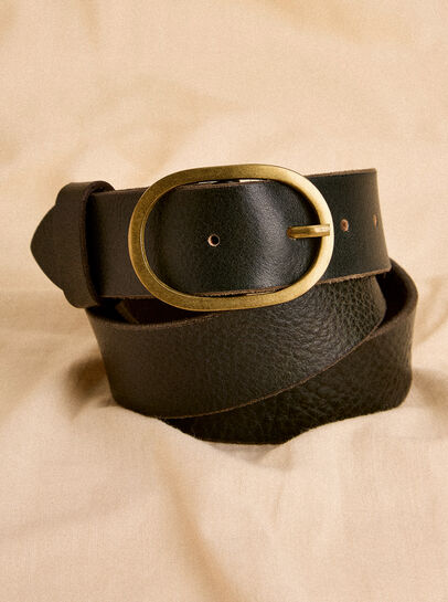 Gold Buckle Green Leather Belt