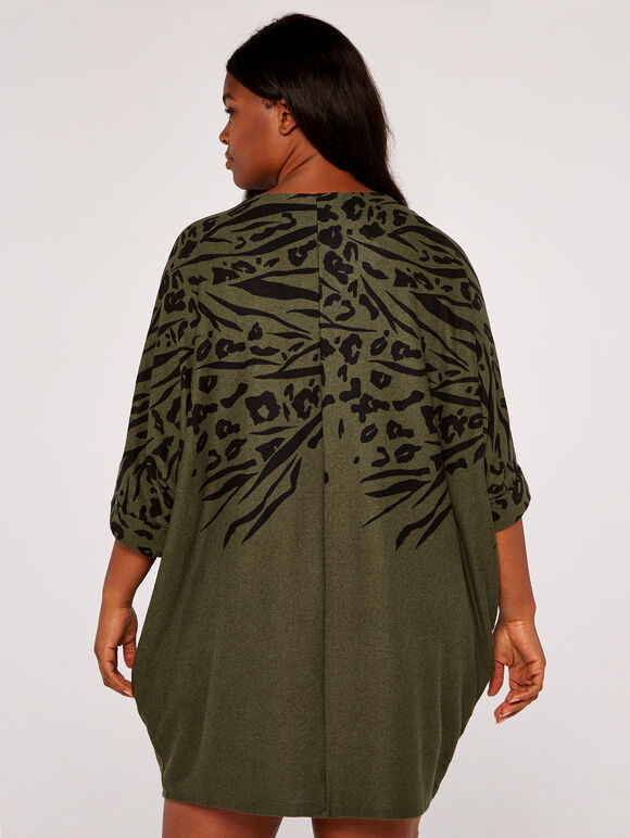 Curve Leopard & Zebra Cocoon Dress, Khaki, large