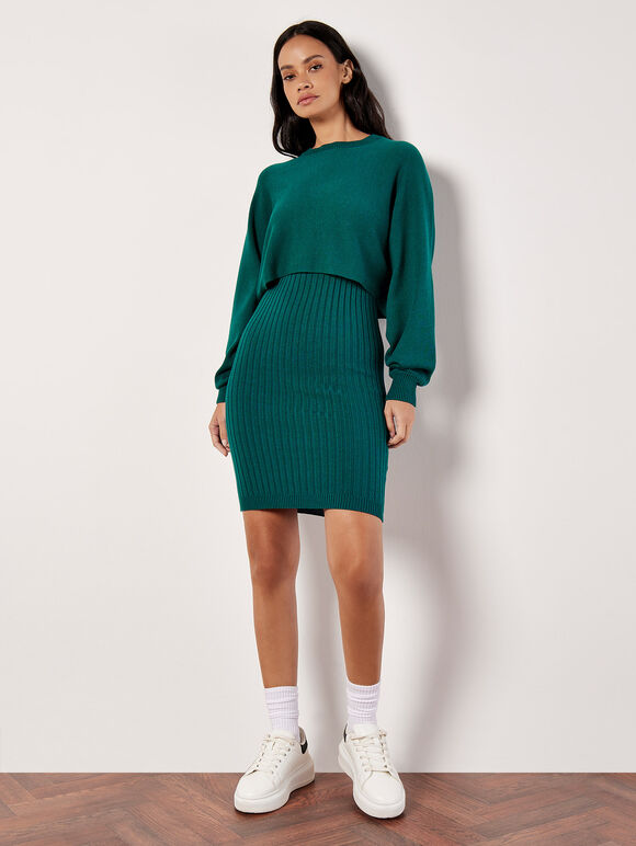 Cropped Batwing Jumper, Green, large