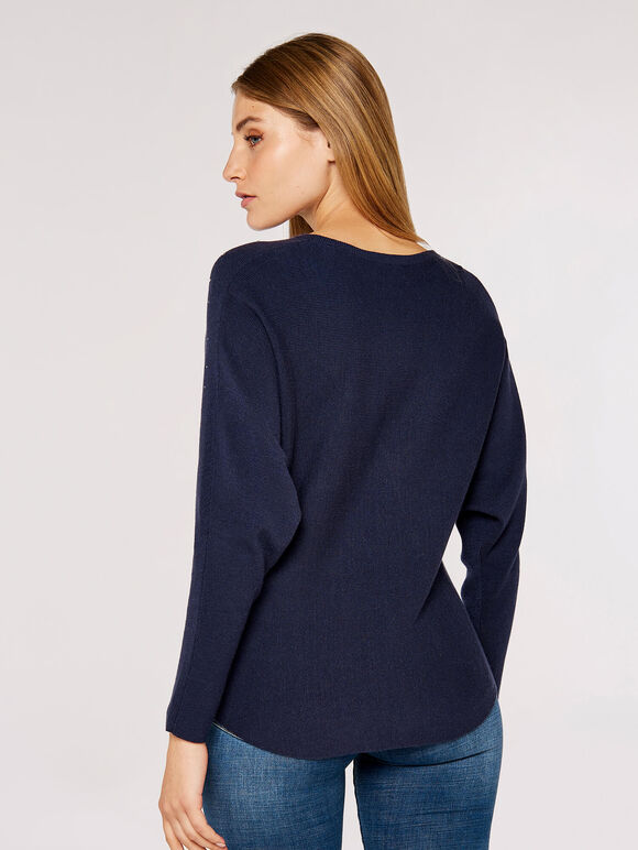 Heatsealed Spray Batwing Jumper, Navy, large