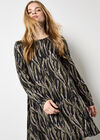Zebra Knit Swing Mini Dress, Khaki, large
