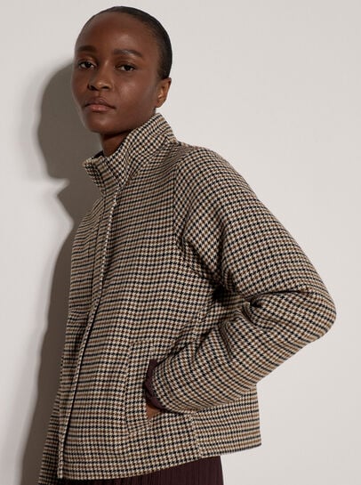 Houndstooth Funnel Neck Jacket