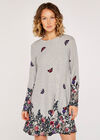 Butterfly Floral Knit Swing Mini Dress, Grey, large