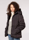 Faux Fur Hood Puffer Jacket, Black, large
