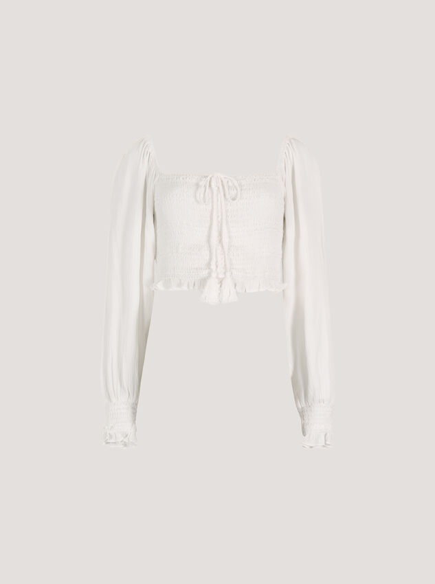 Smocked Crop Top, White, large
