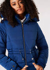 Faux Fur Hood Puffer Jacket, Blue, large