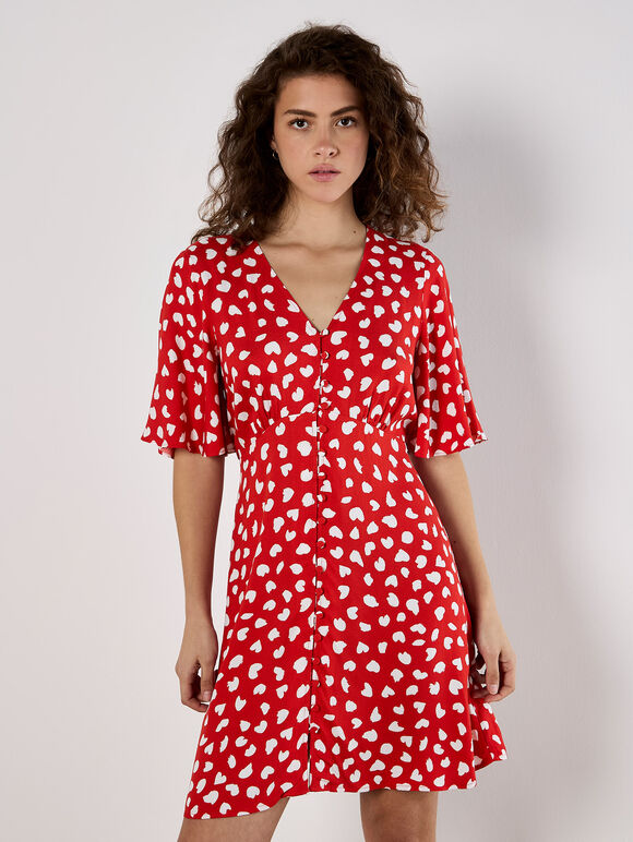 Painterly Hearts Mini Dress, Red, large