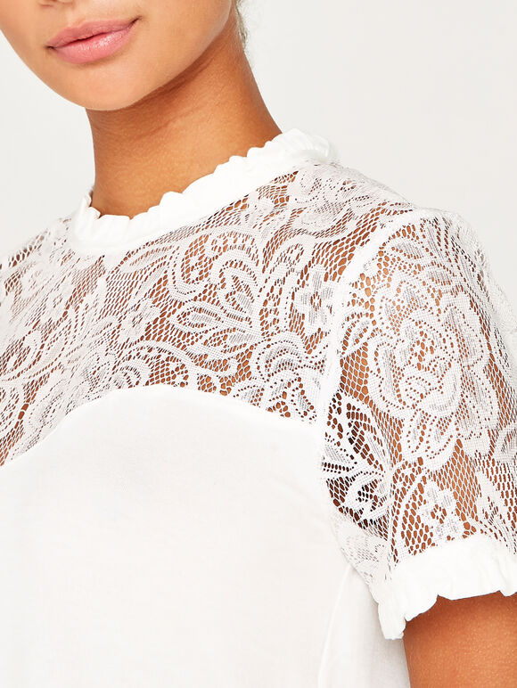 Cream Victoriana Lace Yoke Top, Cream, large
