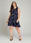 Painterly Floral Cut Out Neck Dress +, Navy, large