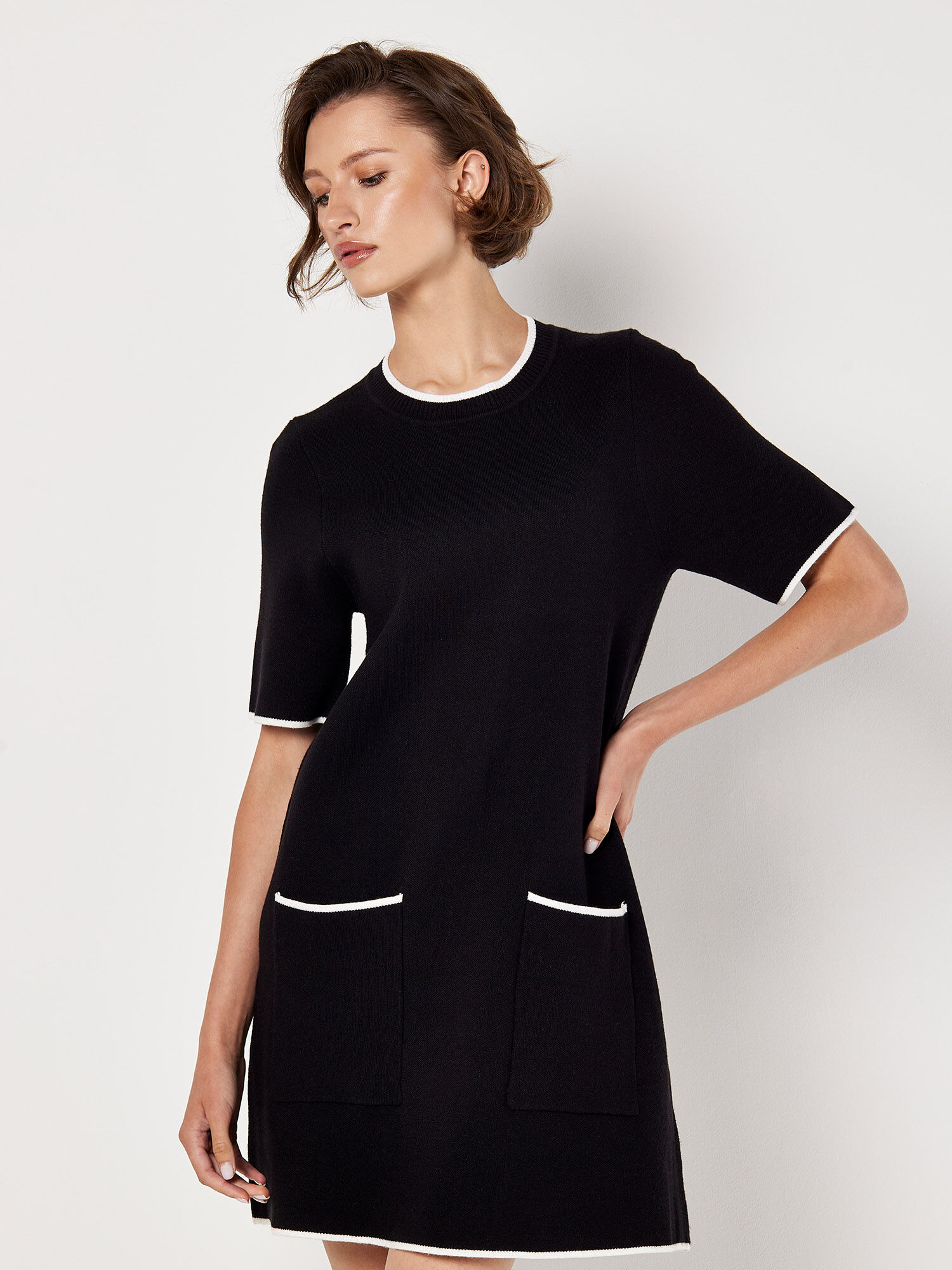 Monochrome Knitted Mini Dress Apricot Clothing