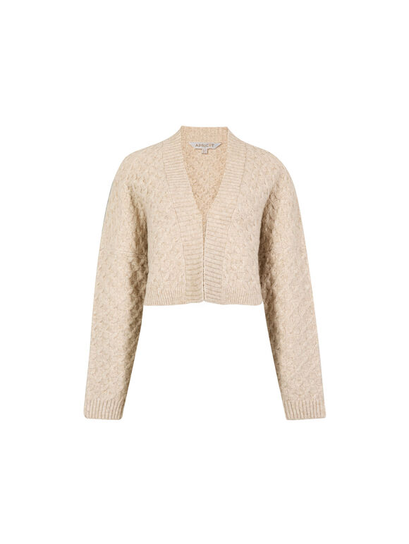 Plait Knit Shrug Cardigan, Stone, large