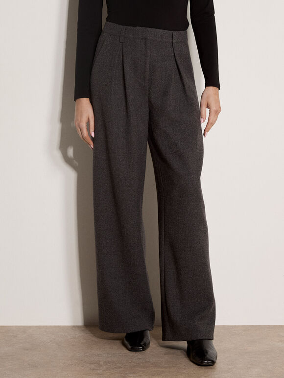 Wide-Leg Woven Tailored Trousers, Dark Grey/Charcoal, large