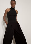 Wide-Leg Pleated Tailored Trousers, Black, large