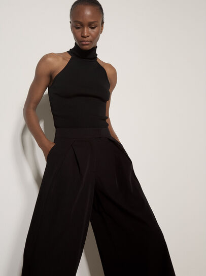 Wide-Leg Pleated Tailored Trousers