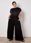 Smocked Waistband Palazzo Trousers, Black, large