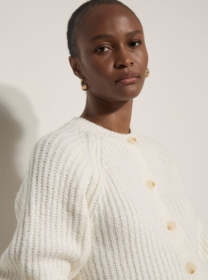 Cotton Blend Chunky Ribbed Knit Cardigan