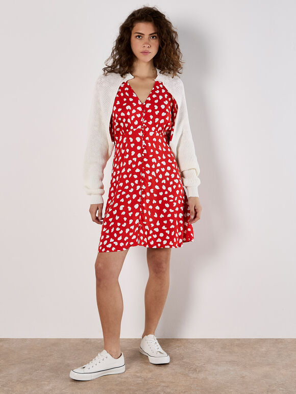 Painterly Hearts Mini Dress, Red, large