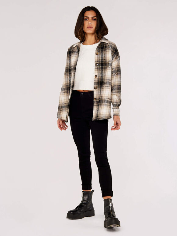 Plaid Oversized Shirt, Black, large
