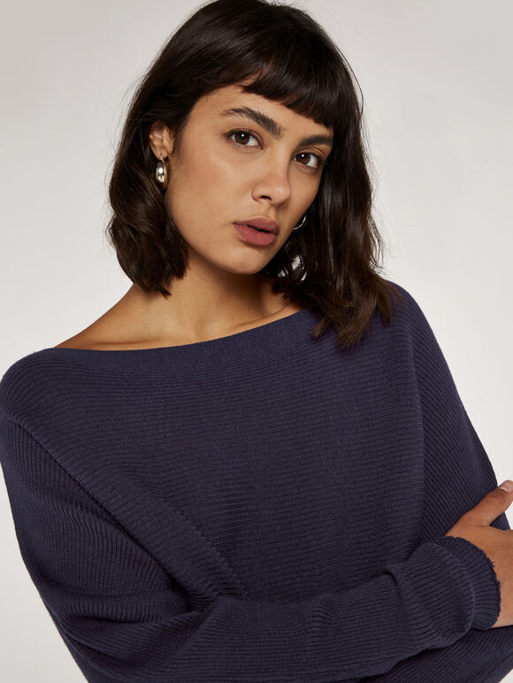 Boat Neck Ribbed Jumper, Purple, large