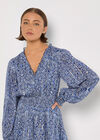Batik Print Tiered Mini Dress, Navy, large