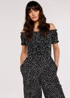 Dots Smocked Bardot Jumpsuit, Black, large
