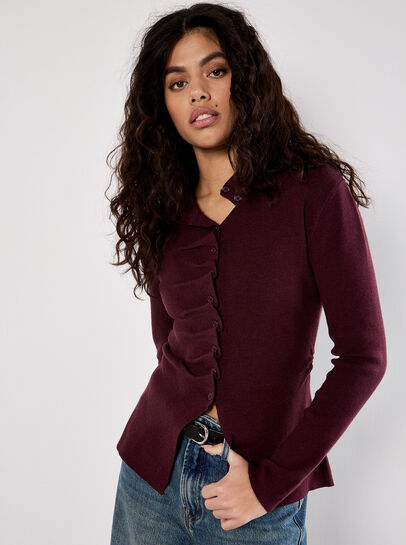 Button-Down Pleat Knit Top