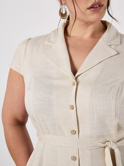 Linen Blend Shirt Mini Dress